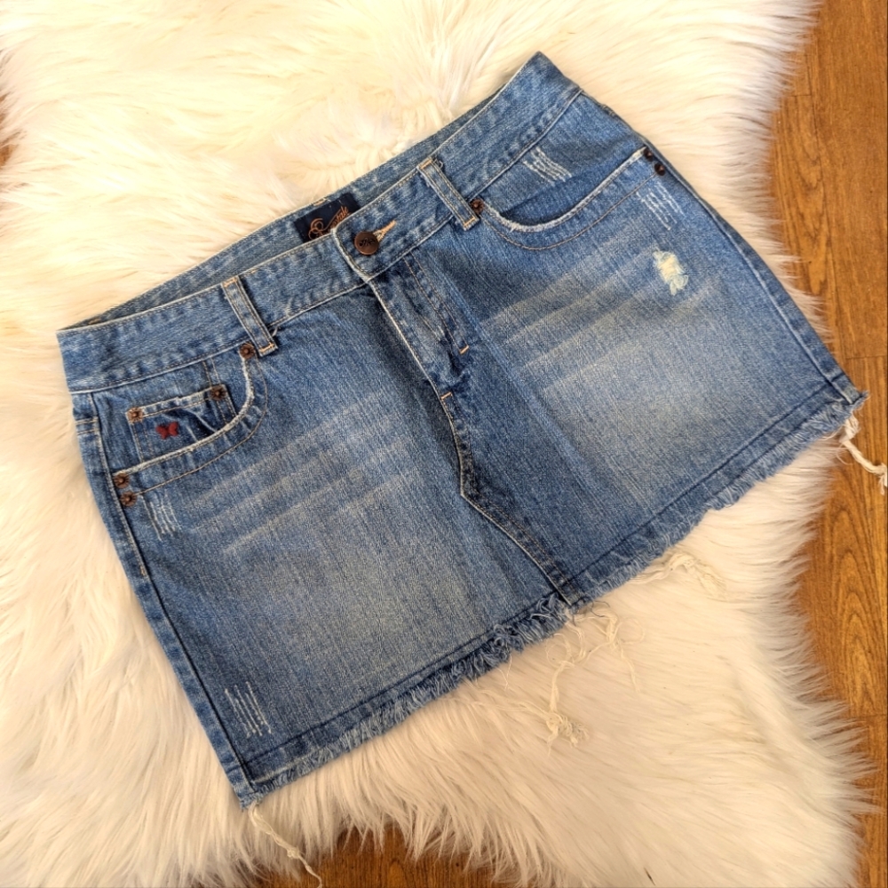 Vintage Y2K Aeropostale Denim Mini Skirt Raw Hem - Picture 1 of 2
